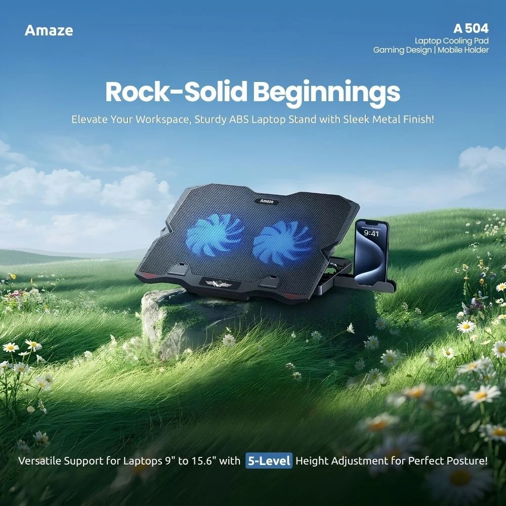 Amaze A504 Gaming Dual Fan Laptop Cooling Pad with Phone Holder 2 USB Ports for Convenient Connectivity 15 9a51f348620adcc33f19005499765d0a
