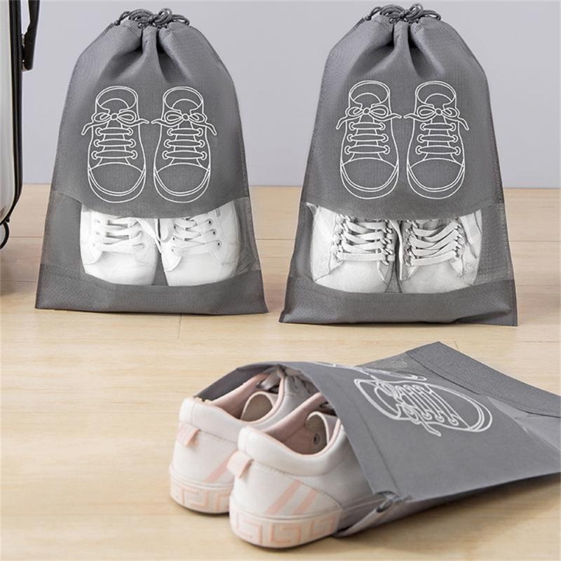 New Dustproof Rope Shoe Organizer Travel Shoe Storage Bag  with clear window Package Luggage non-woven with PVC Bag Portable Non-woven Shoes Pouch Shoes Sorting Drawstring Organizer slipper organizer with Clear Window for Both Men and Women