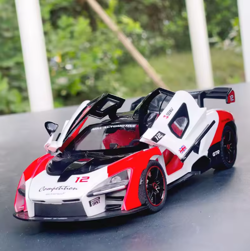 1:24 McLaren Senna Alloy Diecast Model – Metal Body, Light & Sound, Pull Back, Openable Doors, Hypercar Toy view 4