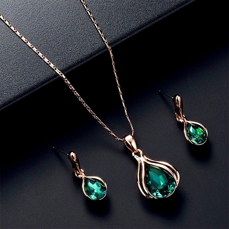 3PCS Vintage Turquoise Jewelry Set | Blue Crystal Pendant Necklace & Earrings for Men Women | Antique Silver Lantern Chain | Gift Jewelry | Daraz Pakistan
