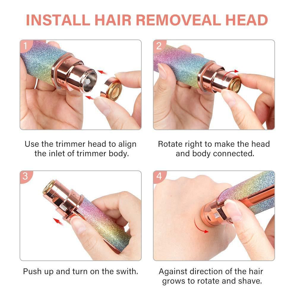 Premium Facial Hair Remover Machine Razor – Rechargeable Electric Shaver & Trimmer Tool for Women, 2-in-1 Eyebrow & Facial Hair Removal, Upper Lip, Chin, Cheeks, Bikini & Mustache Fuzz, Premium LED Light, Pocket-Sized Lipstick Shape, USB Chargeable