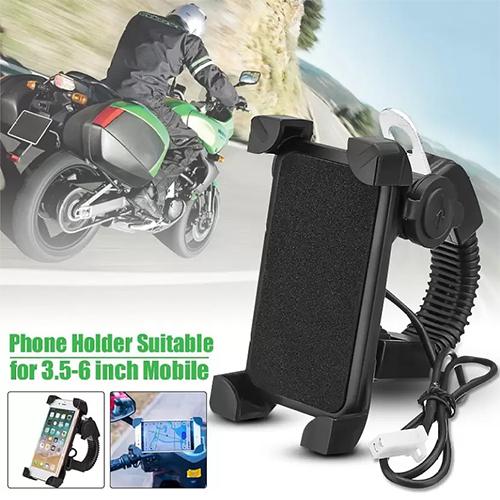Bike Handlebar Mobile Holder with Charging Port Waterproof 360 Degree Rotating Phone Stand