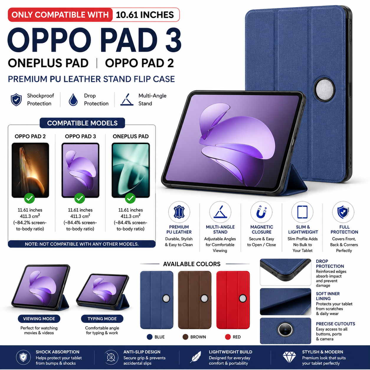 Case For OnePlus Pad or OPPO Pad 2 / OPPO Pad 3 with our stylish Premium PU Leather Smart Case