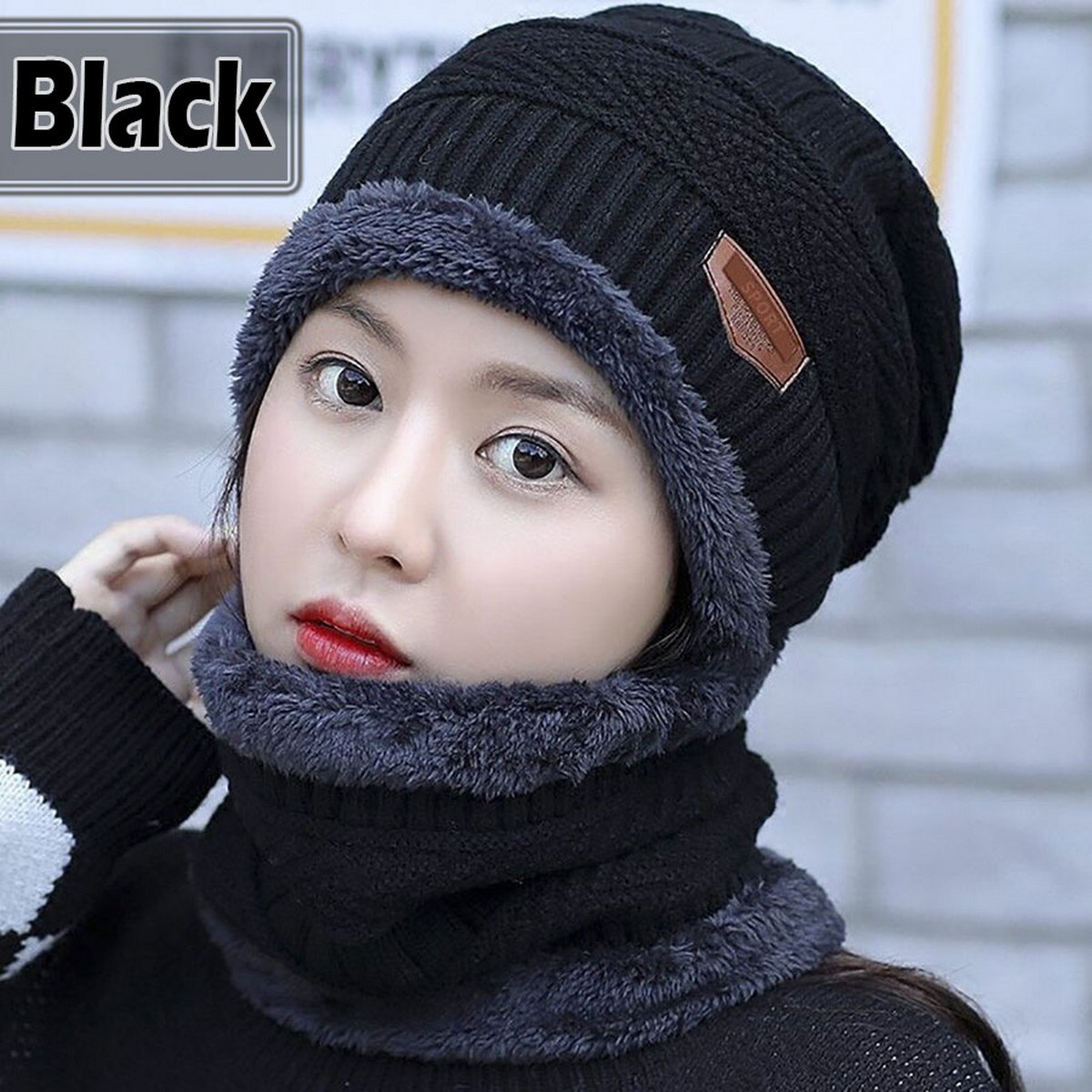 2Pcs Beanies Cap Scarf Knit Winter Hat 