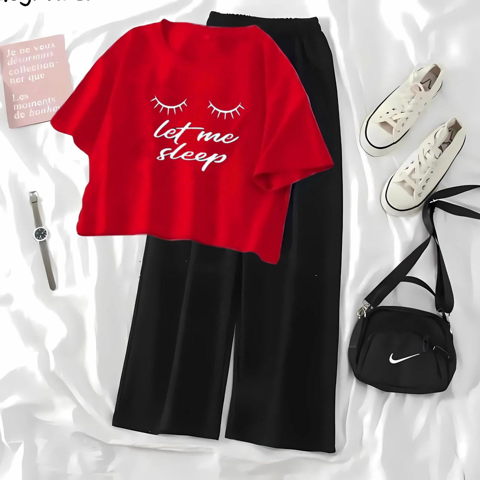 High-Quality Summer Printed Crop Top Tee and Black Plazo Combo Set