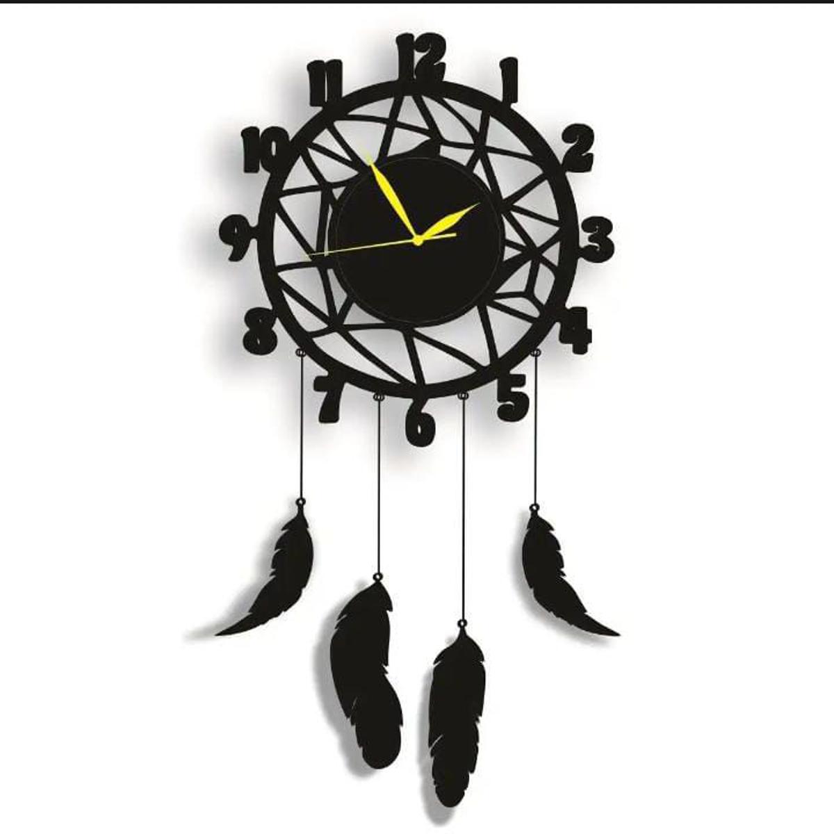 Wall Hanging Wooden Wall Clock, Wooden Feather, Wall Hanging Home Decoration Dream Catcher