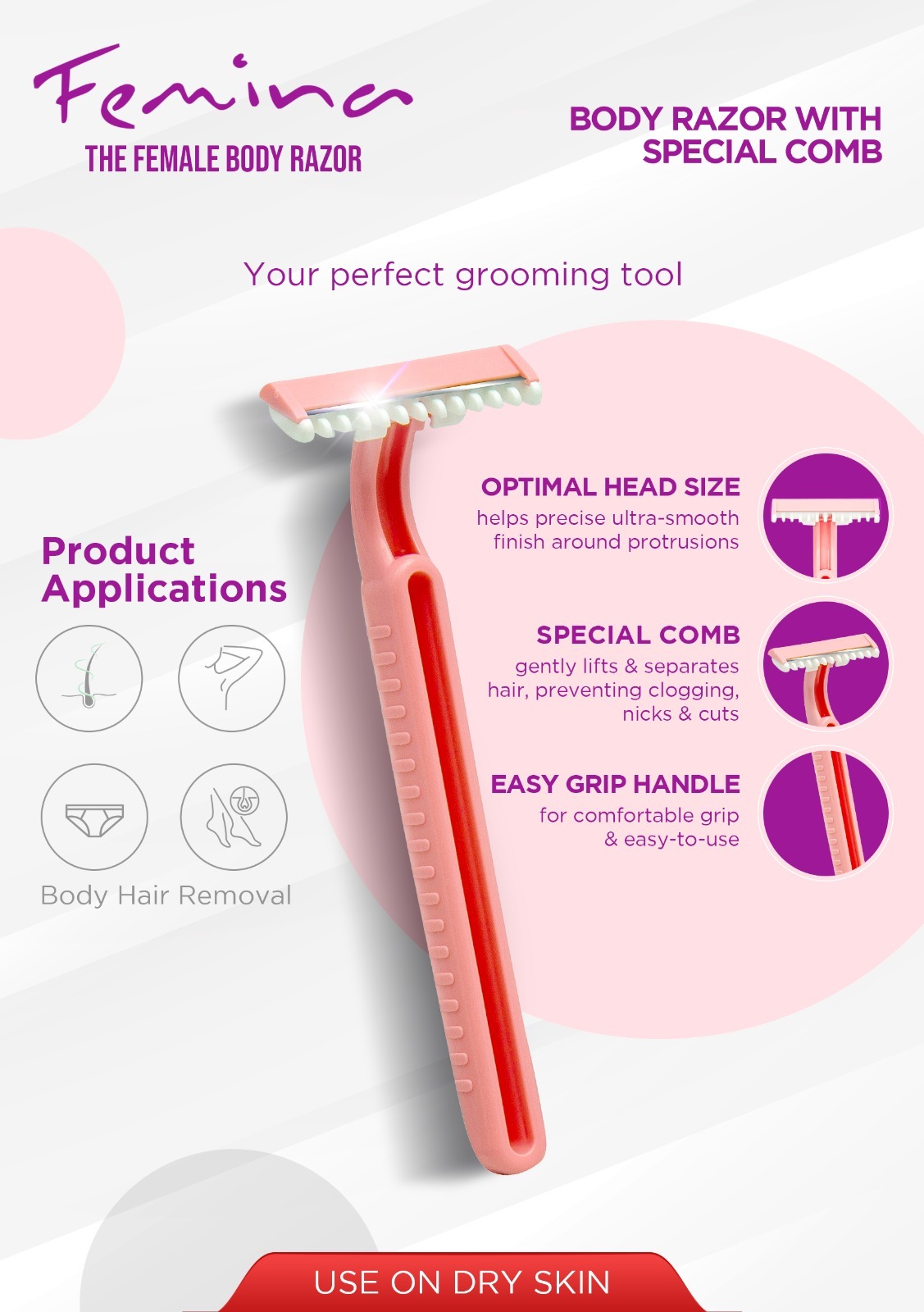 Treet Femina Body Razor Pouch - Disposable Razor for Women, Hygienic Shaving Razor for Body and Private Parts, Treet Razor for Smooth Hair Removal, Women’s Razor