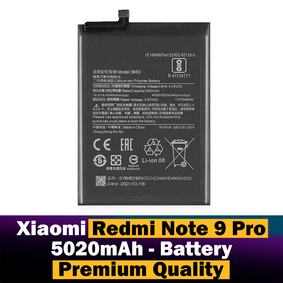 Xiaomi Redmi Note Pro Battery BN53 Replacement Premium Quality