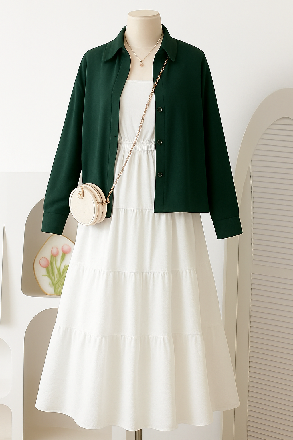 Western Wear Layered Maxi Dress Set for Girls – Elegant Button-Down Shirt with Flowy Tiered Inner Dress