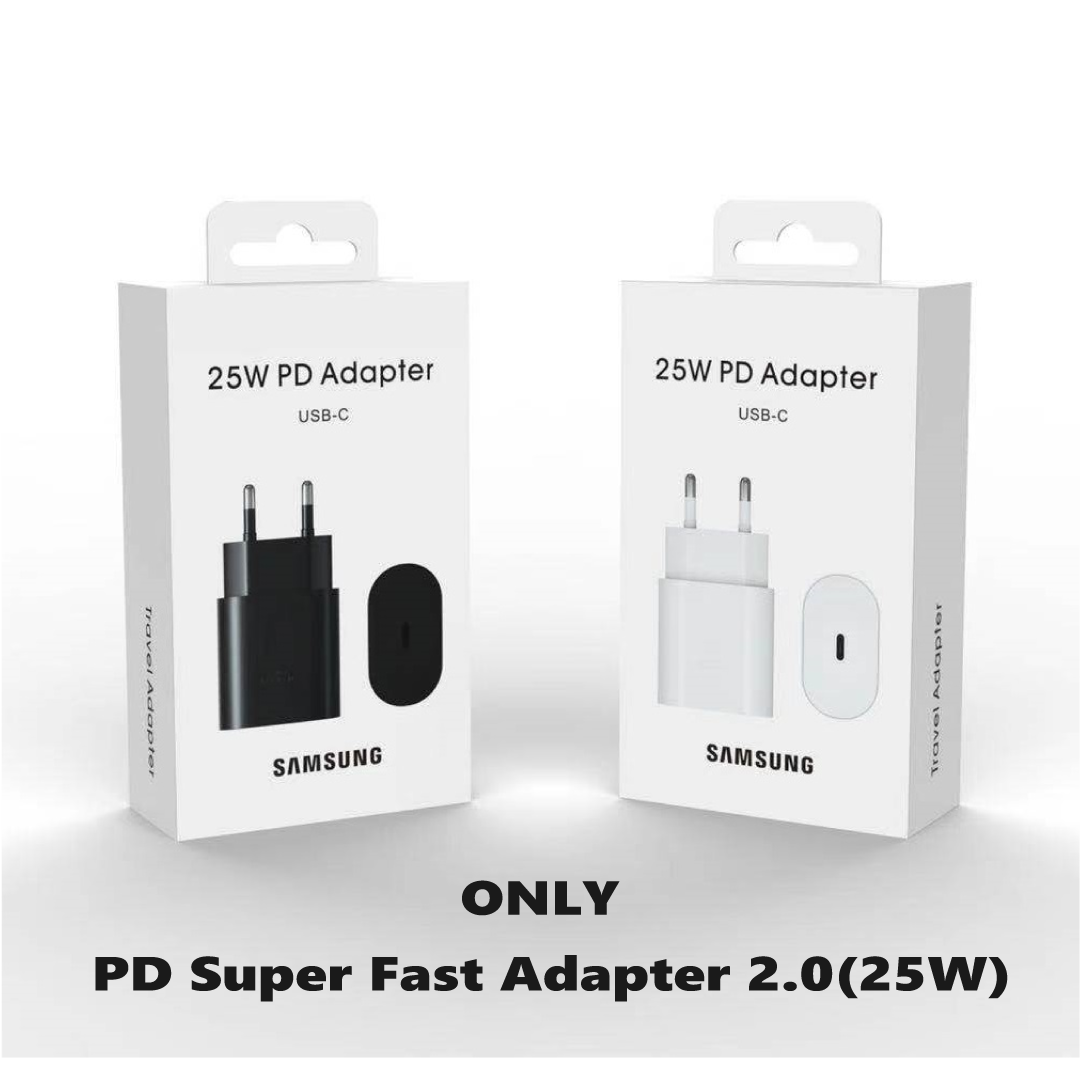Official Samsung 25W Super Fast Charger Type-C EU Galaxy 25 Watt PD Adaptor Original Adopter Only compatible with A Series | Note Series | S Series - White| Black