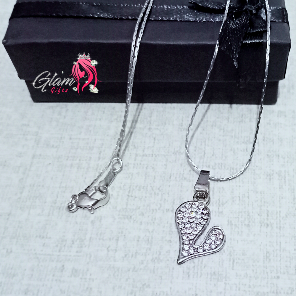 Crystals Silver Heart Pendant Necklace with gift Box for Friends