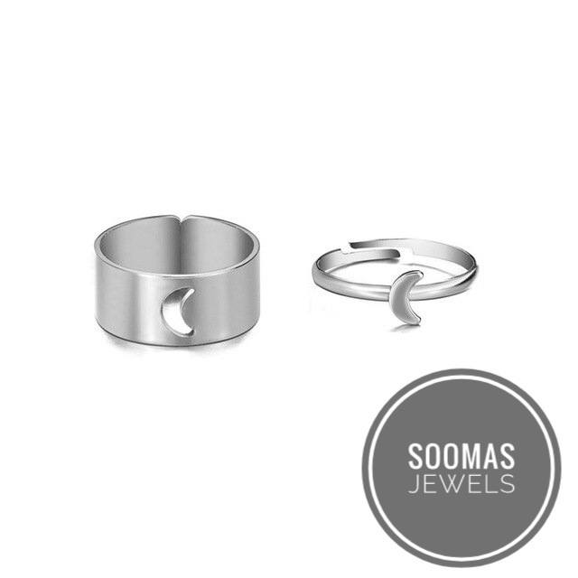 Moon Rings Pack of 2 Rings For Girls Adjustable Size Couple Rings For Lovers Valentines Day Gift For Lovers Girl