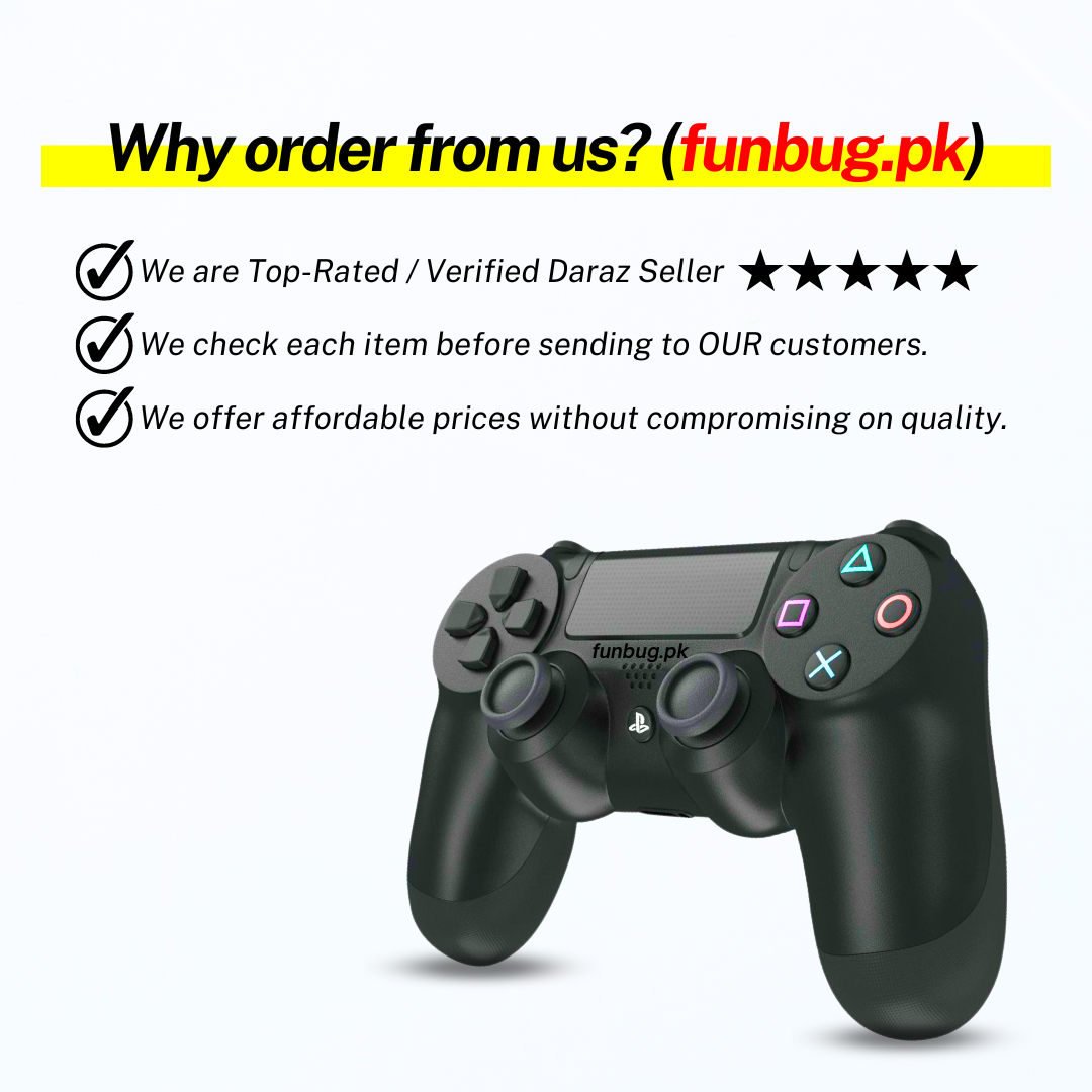 {High-Quality} DualShock 4 Wireless PS4 Controller ~ Bluetooth PlayStation 4 Controller ~ JoyStick JoyPad GamePad Remote Gaming Controller for PS4, PC, Laptop, Computer, Mobile, Android TV Box, Windows 7/8/10/11 XP & Vista, Android ~ By FunBug