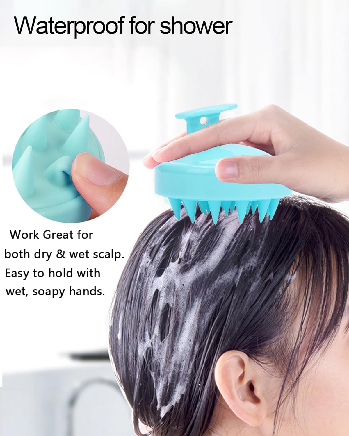 Silicone Scalp Massager Brush - Gentle Shampoo & Shower Comb for Dandruff Removal, Manual Head Scrubber for Wet/Dry Hair Care