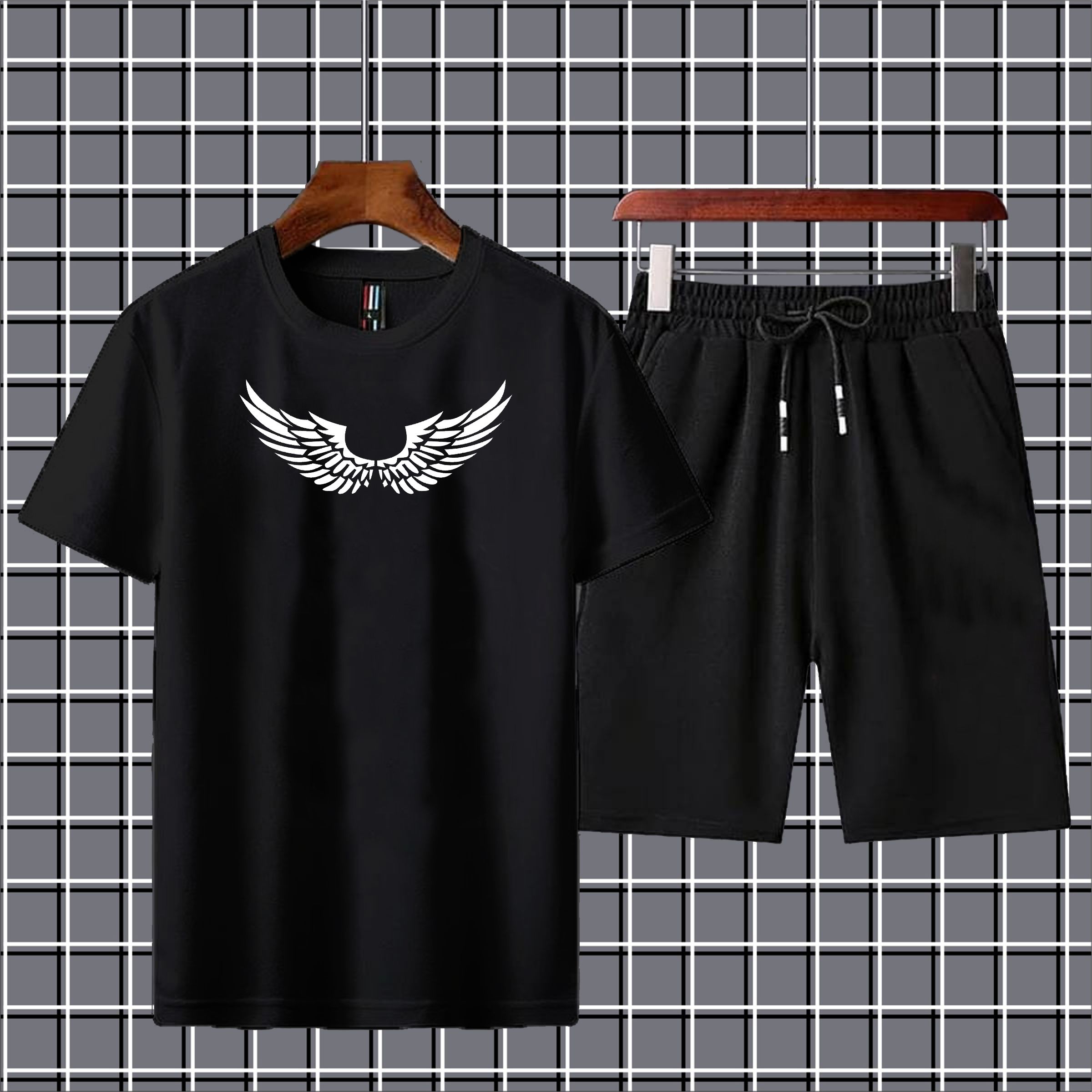 Wings printed half sleeves round neck t shirt Summer Tracksuit For Boys & Girls T-Shirt & Shorts Gym Sports Outdoor Gaming Tracksuit for Men_Boys_Girls_Women Party Wear