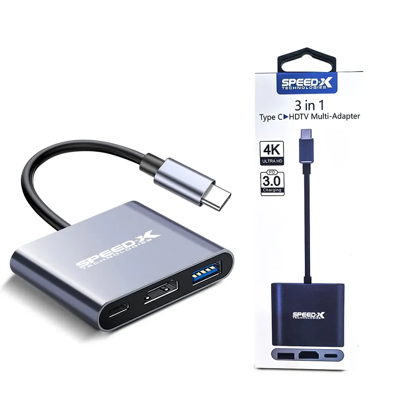 Type-C to HDMI 4K 3-in-1 Adapter with USB 3.0 & PD Charging Port | OTG USB-C Multiport Converter