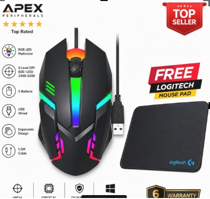 RGB Gaming Mouse with 7 light Wired Mouse For Laptop & Desktop Wired RGB Gaming Mouse USB Interface Optical Mute Mouse