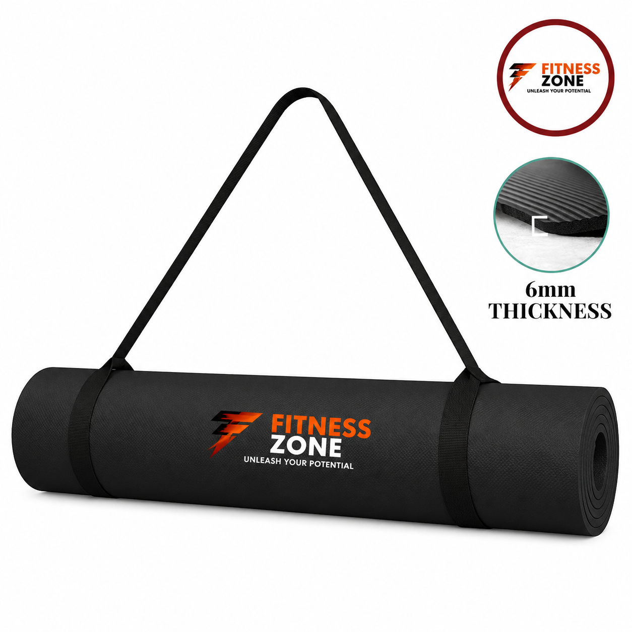Yoga Mat 6mm Anti-Slip Exercise Mat for Men & Women – 72 x 24 Inch (183 x 61 cm) High-Density EVA Gym Mat for Home Workout, Yoga, Stretching & Pilates | Free Shoulder Carry Strap