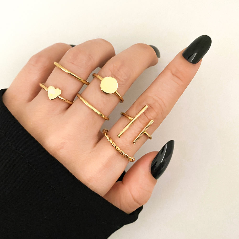 6 Pcs Rings Set for Girls Rose Gold Stylish Simple Mid Finger Ring Best Gift For Girls High  Quality Set of 6 Rings Universal size Korean Style ring set, rings sets