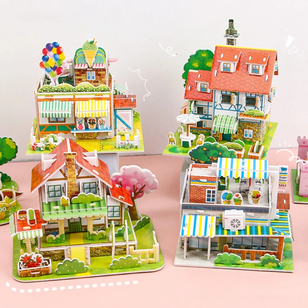3D Puzzle Jigsaw Paper Model |3D House Building Puzzle | Learning Educational Toys For Children | Kid Gift 3D DIY Puzzle Citadel Model Cartoon House Assembling Toy Kid Early Learning
