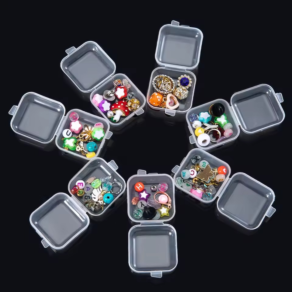 10pcs Mini Plastic Jewelry Storage Box Square Transparent Flip Portable Pill Container Jewelry Holder Packaging Earrings Display Case