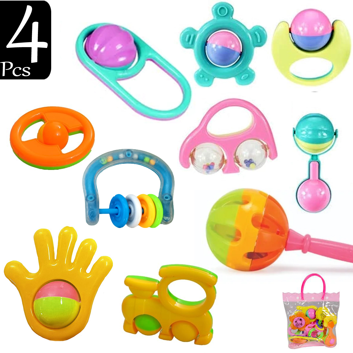 4 Pcs - Baby Rattle Toy - Baby Hand Holding Rattles Toys - Babies Newborn Series - Sweet Gift - For Kids Boys and Girls