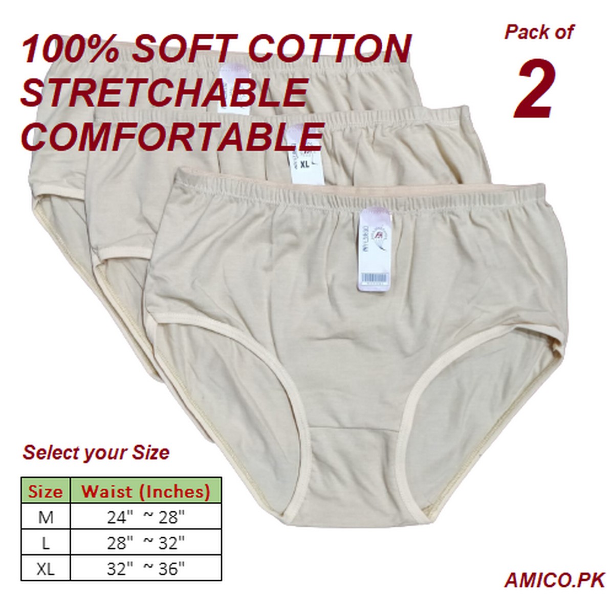 Soft Cotton Ladies Underwear Panties for Girls & Women - Pack of 02