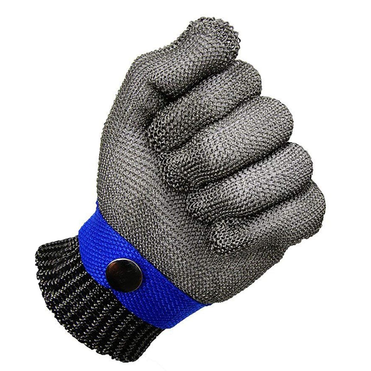 Blue Safety Cut Proof Stab Resistant Stainless Steel Mesh Butcher Glove  High Performance Level 5 Protection Size S