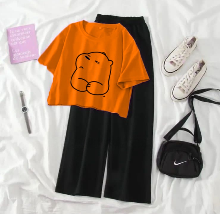 Printed Crop Tees With Flapper Half Sleeves Night Suit For Women And Girls
