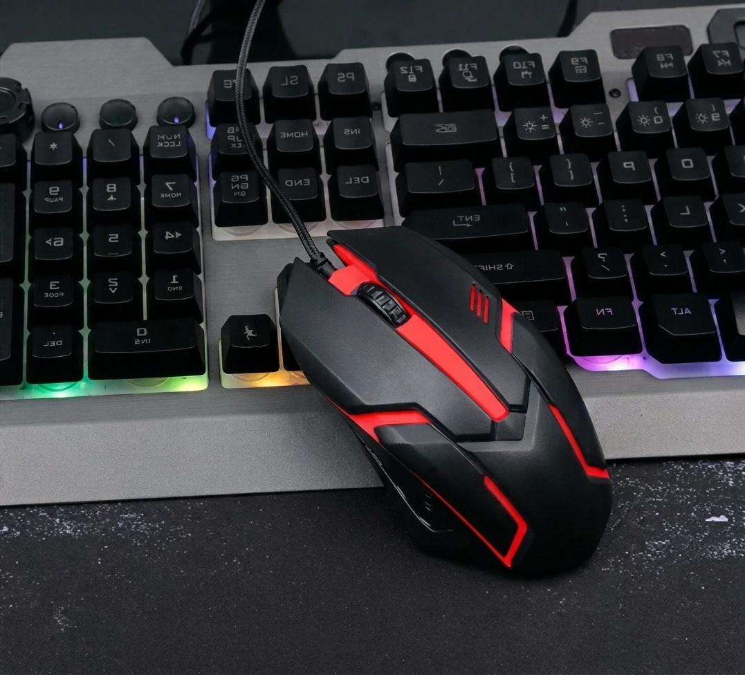 RGB Gaming Keyboard & Mouse Combo - 7 Colour Wired RGB Mouse and Keyboard Set - USB Wired Pack For PC & Laptop - Black & White