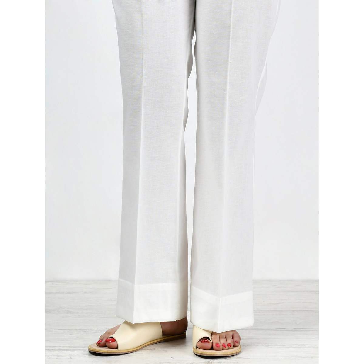 LimeLight Stitched White Bootcut Pants For Women P2441-SLW-WHT