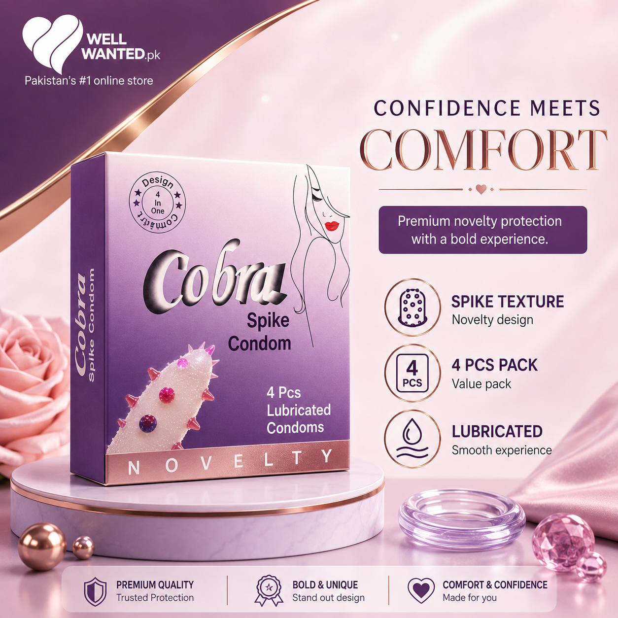 Cobra Spike Condom Purple Variant 4 PCS Lubricated