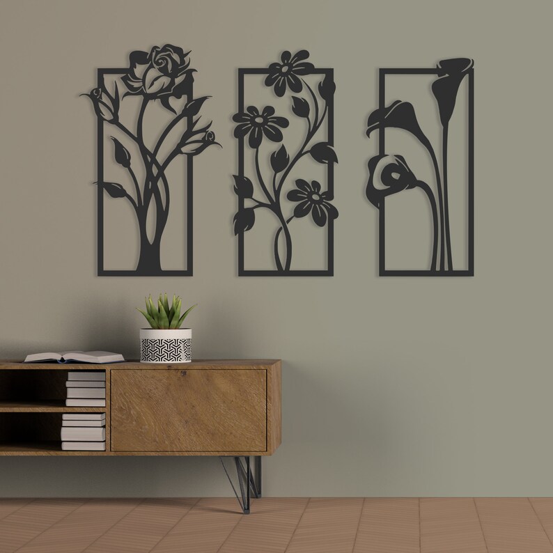 Wooden Wall Art modern, minimalist Bouquet 3 Pcs set Room Decorating Wall Art set of 3 flower frame Premium laser-cut wooden floral wall Decor art panels Flower Wall Stickers New BIG size Bouquet or home decor, gifts , kids room and for office living room