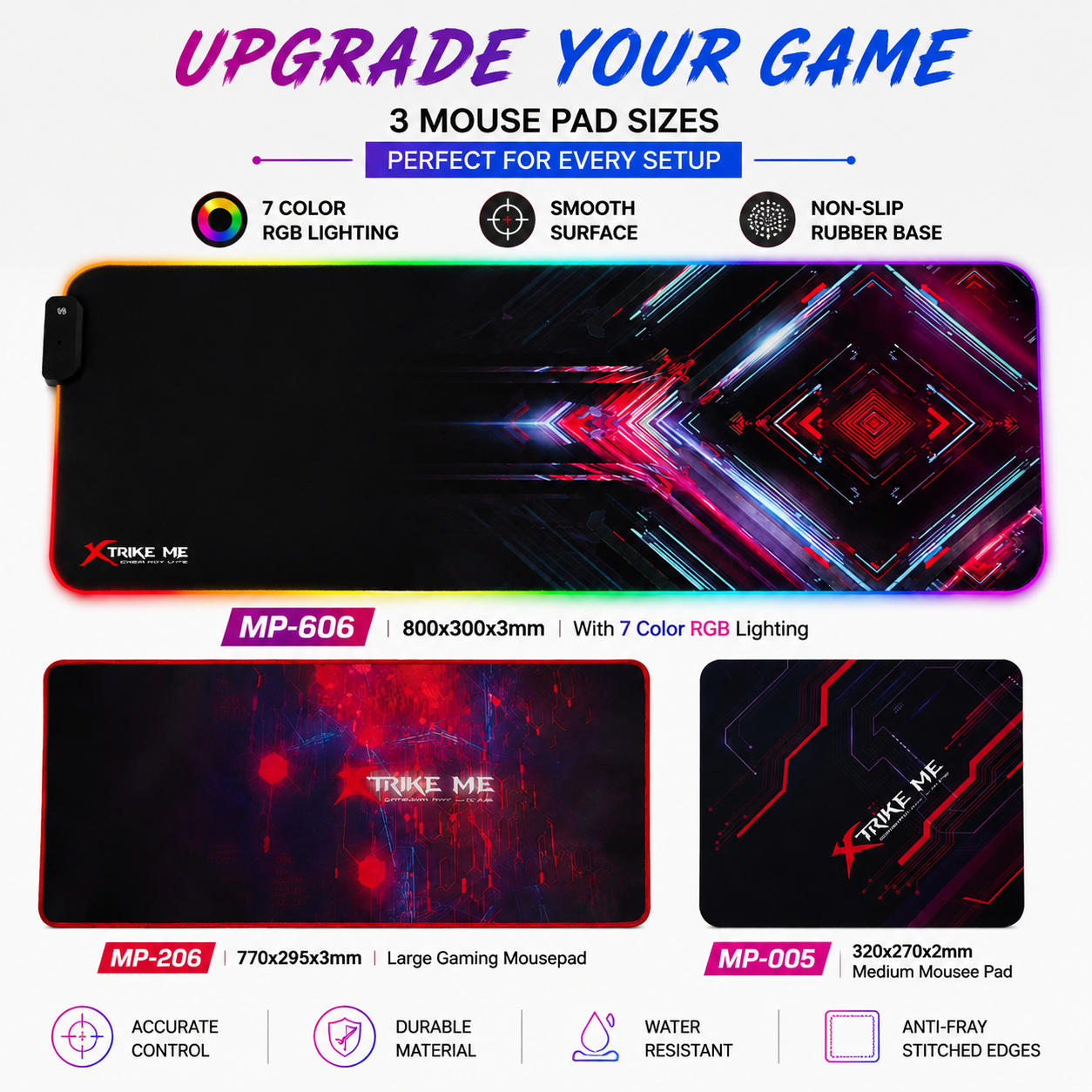 Gaming Mouse Pad Large & Medium Size | Non-Slip Waterproof Desk Mat | Smooth Surface for Gaming & Office | MP-606 RGB / MP-206 / MP-005