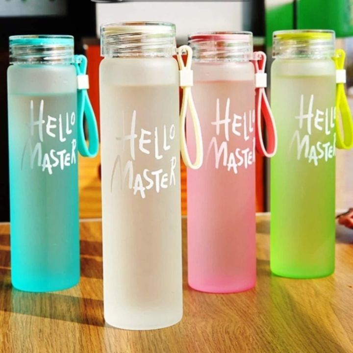 Hello master 400ml Colorful Glass Water Bottles For Girls Boys Leakproof Portable Water Bottle Frosted Drinking Bottle