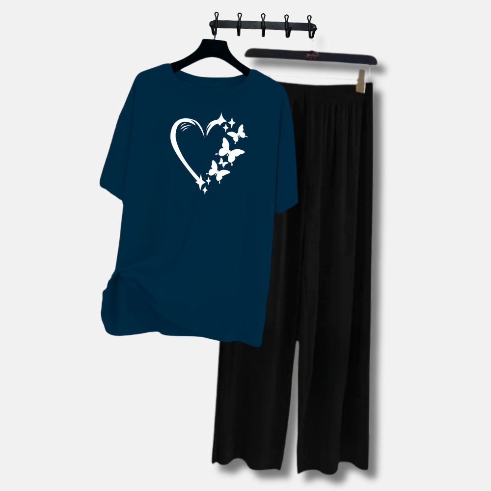 ZRK.Garments - Butterfly Heart Printed Suits for Girls and Women  T Shirt & Plaazo Trouser For Girls