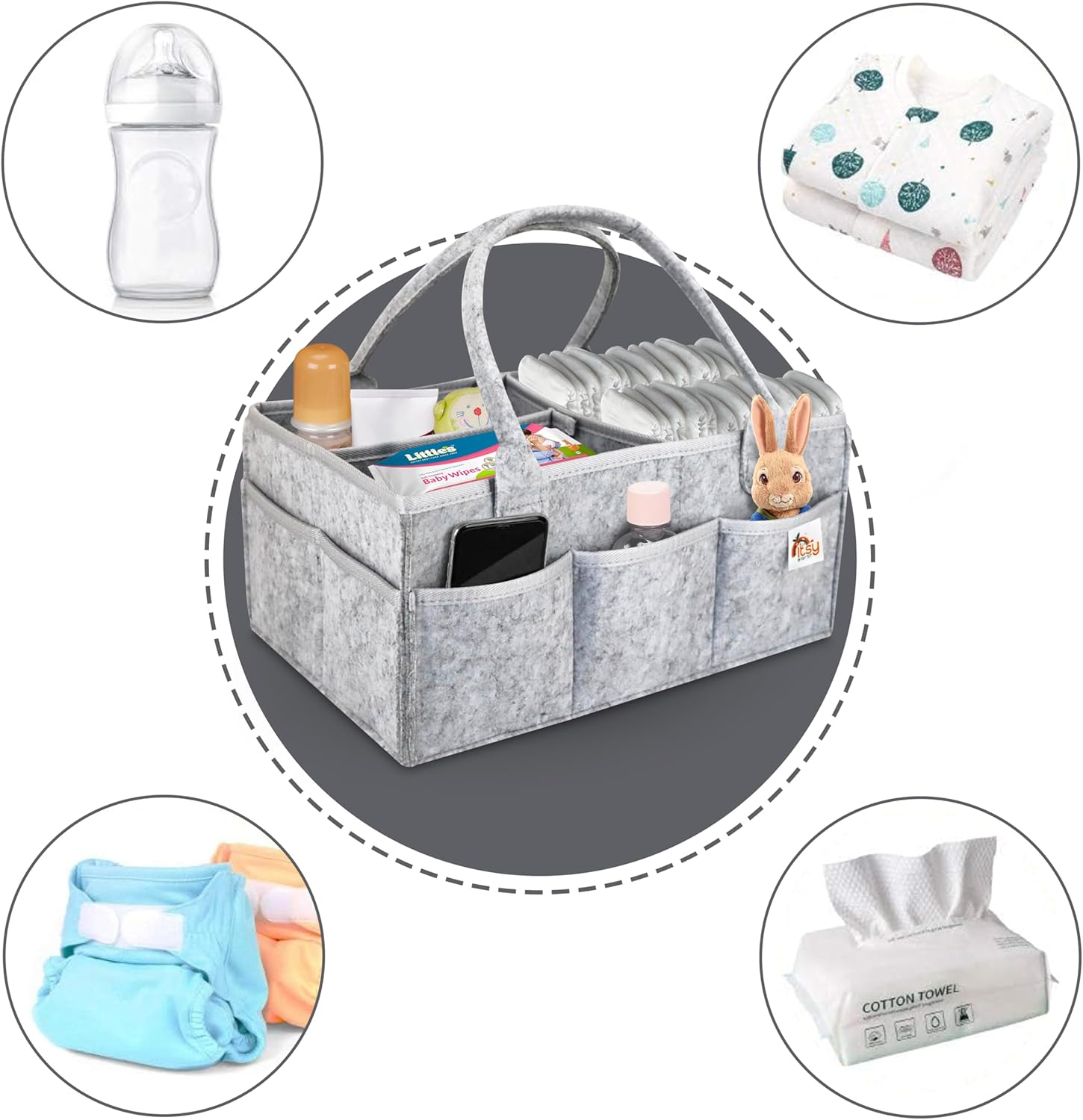 Baby Diaper Caddy Organizer - Portable Storage Basket - Essential Bag for Nursery, Changing Table and Car - Waterproof Liner Is Great for Storing Diapers, Bottles