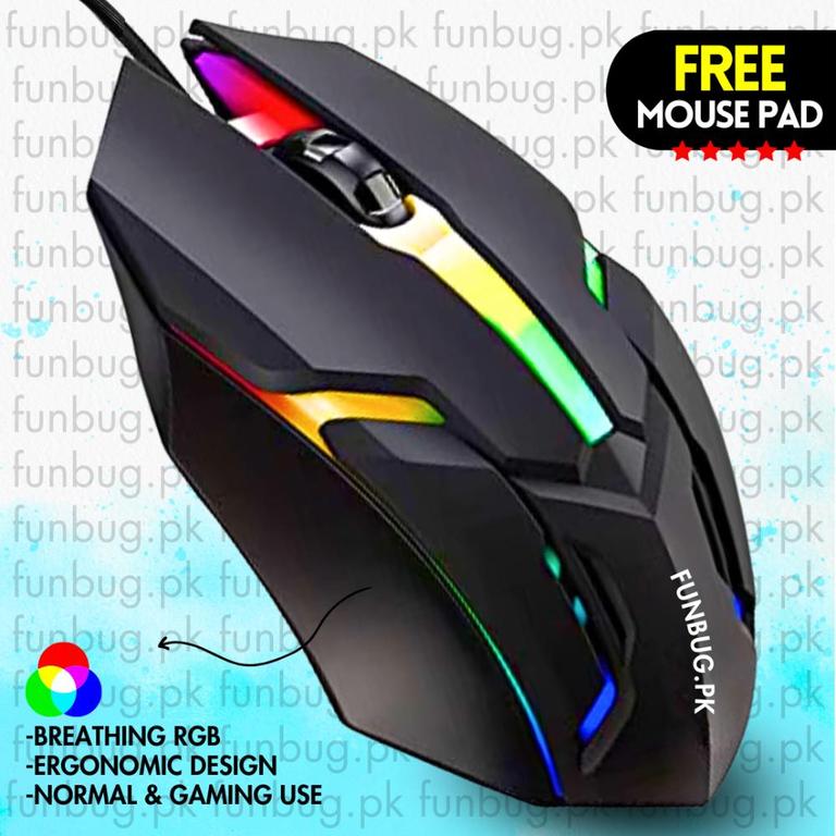 Wired Gaming Mouse 7 LED RGB Optical Precision Mouse For PC and Laptop Responsive Optical Tracking For Precise Control