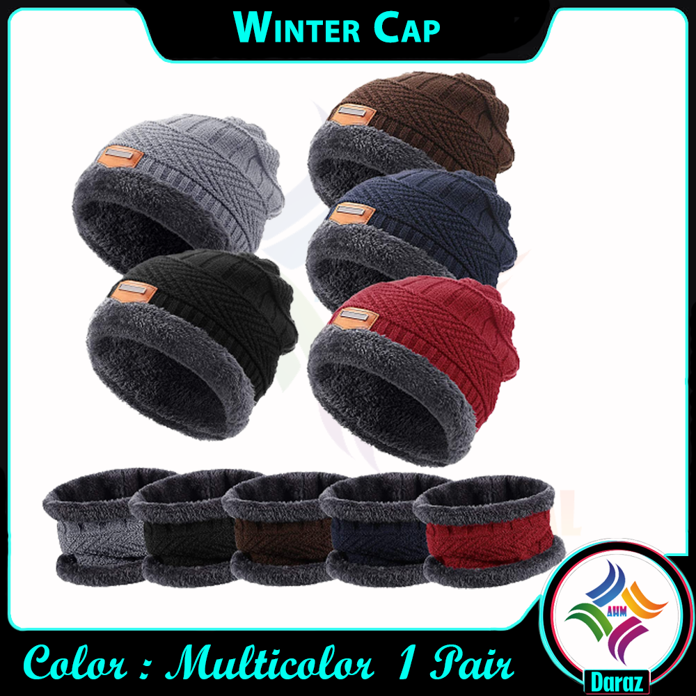 New Winter Hot Woolen Cap with Neck Warmer Set for Men and Women