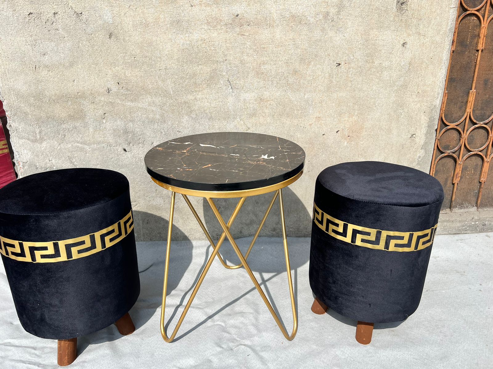 Elegant Traditional Style Velvet Upholstered Ottoman Stool with Geometric Pattern - Multiple Colors Available
