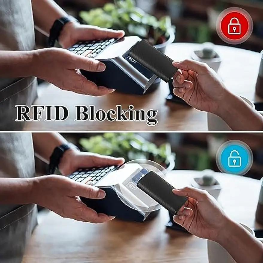 RFID Carbon Fiber Card Holder for Men | Slim Minimalist Wallet | RFID Blocking Metal Card Holder - Pop-Up Design | Coin Pocket