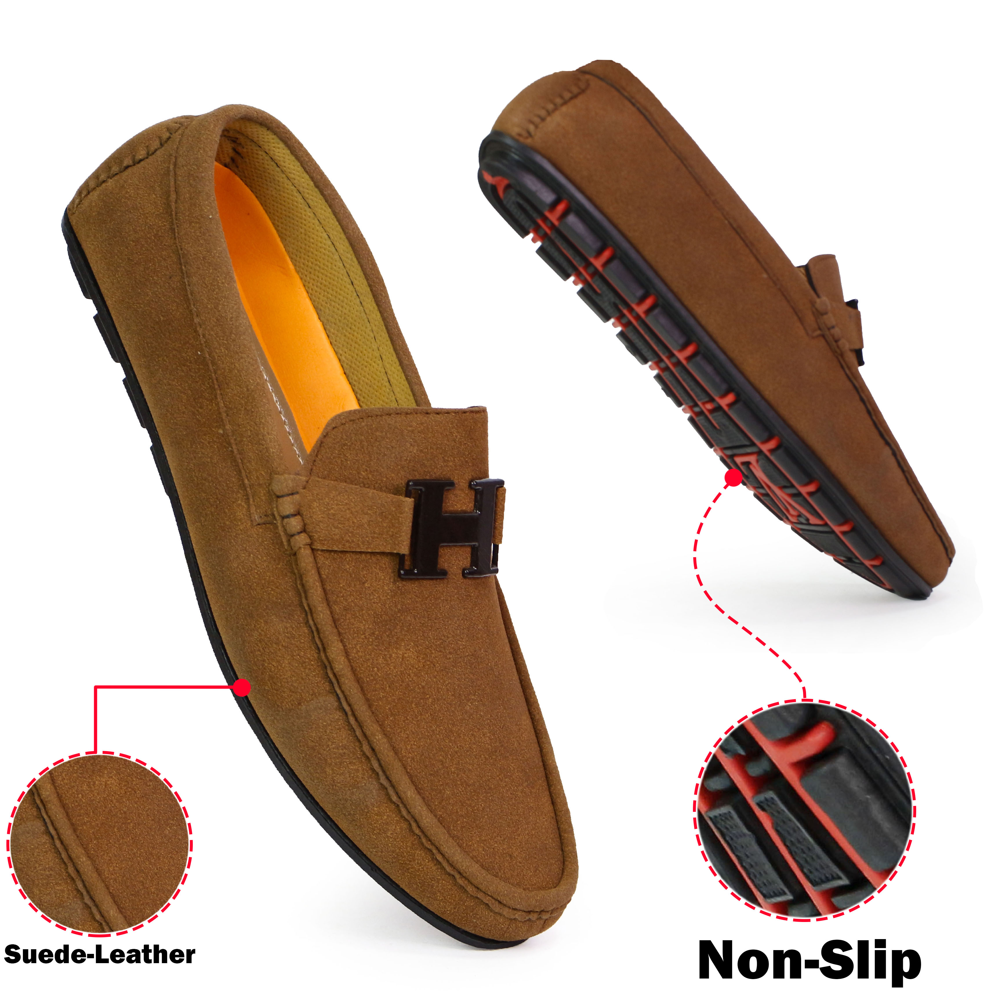 NBH Loafer Shoes For Men - Non Slip Rubber-Sole Formal Shoes For Men - Office Shoes For Boys - Shoes In Suede Leather For Kamez Shalwar