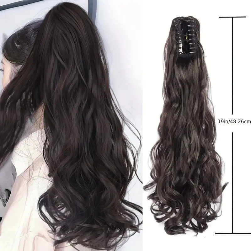 Synthetic Claw Clip Ponytail Hair Extension, 50.8 cm Long Curly Wavy Ponytail Extension Hair For Women