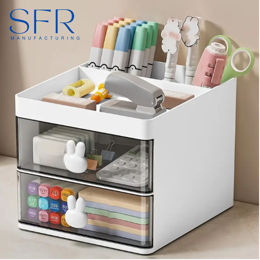 Versatile Transparent Desk Organizer with Drawer - Ideal for Cosmetics, Pencils & School Supplies - Perfect for Home, Office, or Dorm Decor