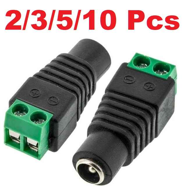 2/3/5/10 Pcs DC Power Jack Female Connector 5.5x2.1mm Screw Terminal 2 Pin CCTV Power Adapter Socket DC Female Plug Connector for 12V 24V LED Strip CCTV Camera Power Supply Arduino DIY Electronics No Soldering High Quality