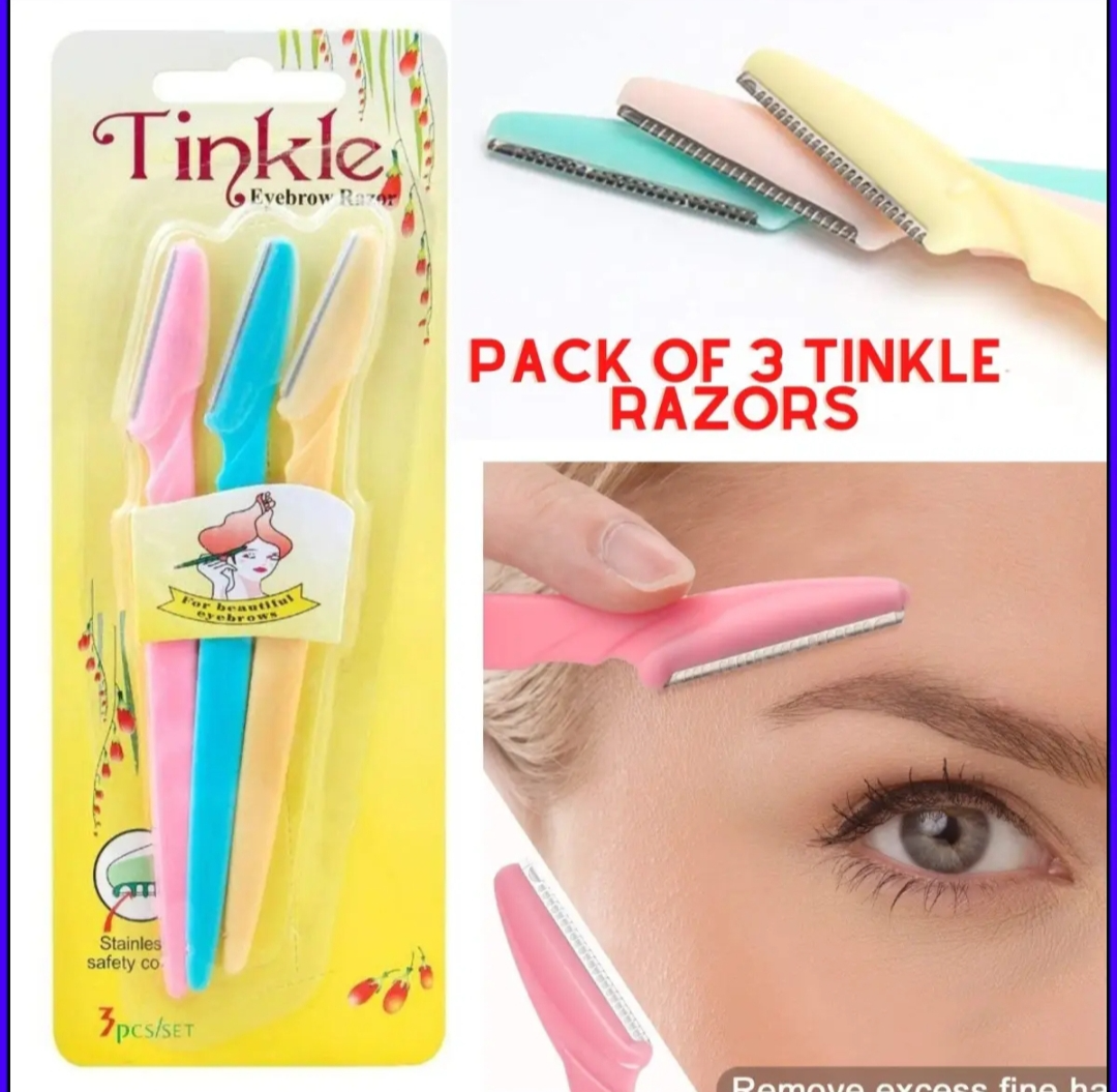 Tinkle Eyebrow Razor 3 Pack | Facial Hair Remover & Eyebrow Shaper for Women & Men | Safe Face Razor for Peach Fuzz & Eyebrow Trimming