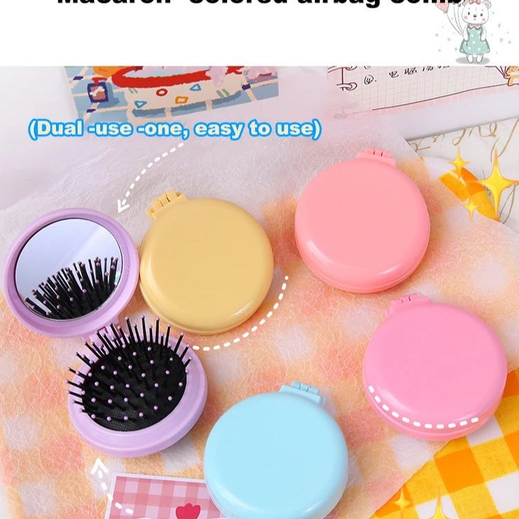 1PC Small Hair Comb with Folding Mirror Traveling Portable Massage Folding Comb Women Girl Hair Brush with Mirror Styling Tools