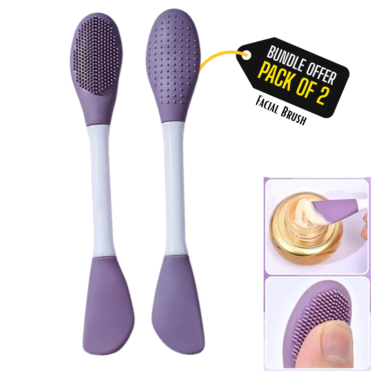 2pcs Silicone 2-in-1 Face Mask Brush & Facial Cleansing Brush Silicone Face Mask Applicator, 2 in 1 Double-Sided Facial Scrubber Brush Tool, Double-Head Manual Cleansing Brush for Deep Gentle Exfoliating