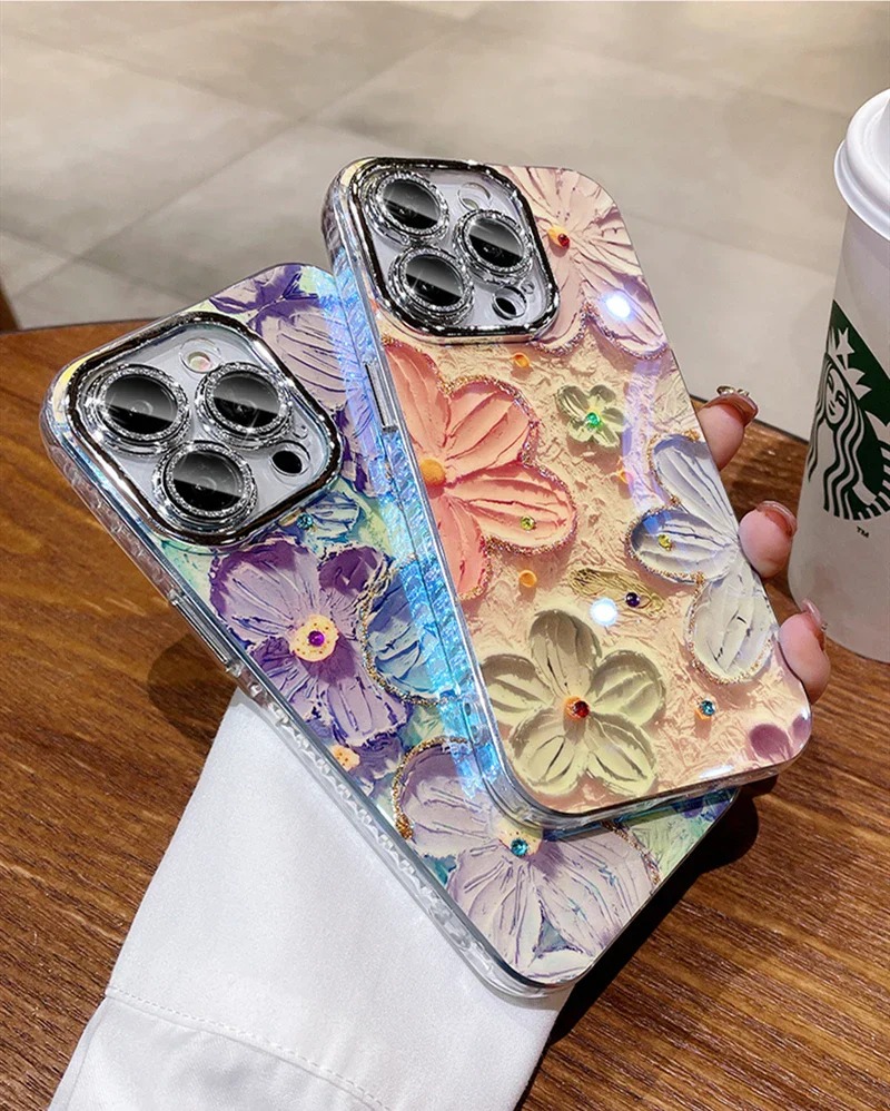 Floral 3D Gem Work Smartphone Case for XR, 11, 12, 13, 14, 15 16 Models