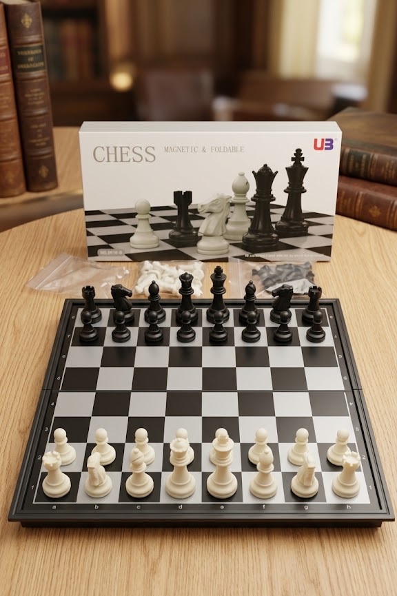 Classic Magnetic Chess and Checkers Board Game Folding Board and Pieces Foldable Chessboard Imported Large Size